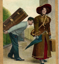 I&#39;m Coming Bag And Baggage Postcard Vintage 1910 Antique - £12.85 GBP