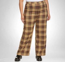 BP. Womens Straight Leg Trouser Brown Tartan High Rise Stretch Zip Plus ... - £25.09 GBP