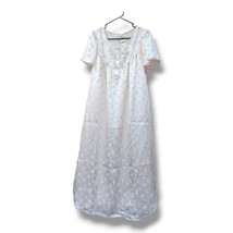 Vintage Miss Elaine Women&#39;s M Pink Floral Satin Nightgown Lace Trim Buttons - £14.91 GBP