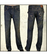 Dash Carson Metal Stud Flap Pocket Men Straight Jean Premium Dark Blue N... - £43.57 GBP