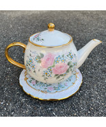 Vintage Sherrick Gold Edging &amp; Trim Rose Pattern Small Teapot with Saucer - £15.23 GBP