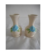 2 Vintage USA pottery blue cream floral bud vase toothpick holder - $19.99