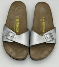Birkenstock Madrid Birko-Flor Slides L9 M7 40 Metallic Silver Buckle Sandals - £30.07 GBP