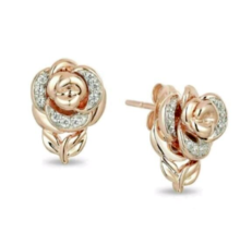 1Ct Round Simulated Diamond 14K Rose Gold Plated Silver Rose Shape Stud Earrings - £94.95 GBP
