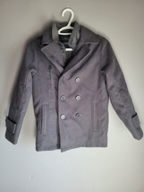 London Fog Boy&#39;s Size  10/12  Grey Poly Blend, Zip/Button Front Peacoat  - £31.10 GBP