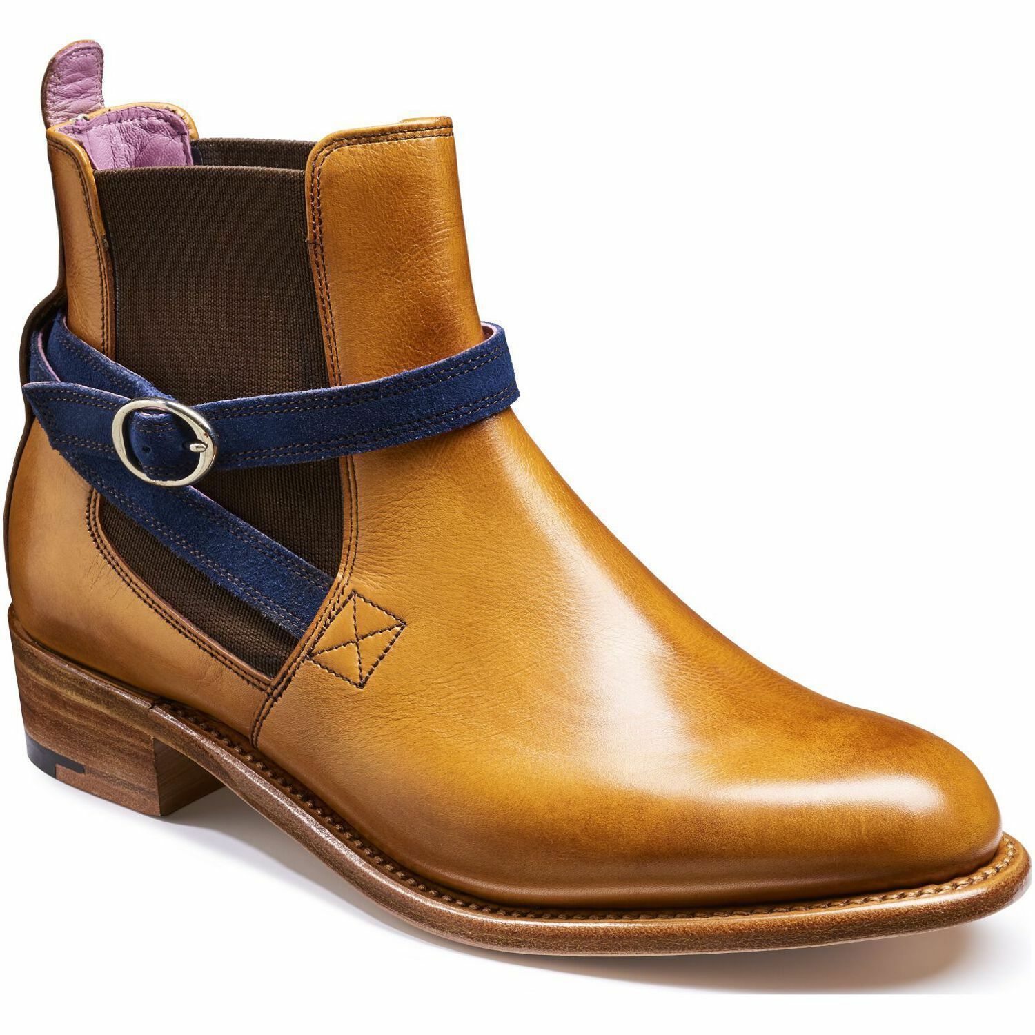 Tan Jodhpur High Ankle Blue Rounded Buckle Strap Genuine Leather Boots US 7-16