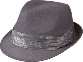 Unisex Kenny K Poly Trilby Fedora Hat CH70H Grey Linen w/ Silver Paisley... - £18.61 GBP