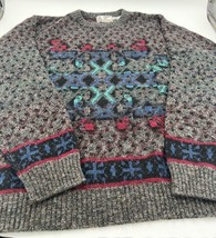 Vintage Made In USA London Fog Crewneck Sweater L-Tall Geometric Blue Pink Gray - £21.96 GBP