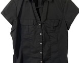 George WomensBlouse Size S Neck Cap Sleeve Black Button Up Shirt Capsule - $9.87