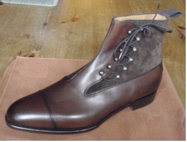 NEW Handmade Men Brown Lace Up Ankle Boots, Mens Fashion Cap Toe Ankle Boots