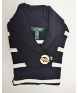 Ralph Lauren Pullover Sweater Cowl Neck Gold Tone Toggle Striped Black/W... - £30.81 GBP