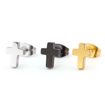 Mens Womens Stainless Steel Small Cross Studs Earrings Silver Gold Black 2Pcs - £7.16 GBP