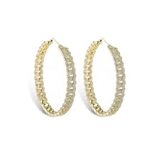 Iced Cuban Link Chain Earrings In Yellow Gold Micro Pave CZ Earrings Hip... - £44.76 GBP