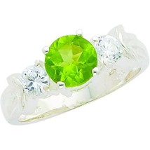 Sterling Silver Peridot &amp; Cubic Zirconia Right Hand Ring Sz 7 - £47.75 GBP