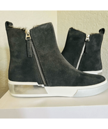 DOLCE VITA Faux Shearling Sneaker Wedge Bootie,  Black Leather, Size 8 1... - $92.57