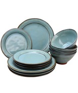 Gibson Elite Terranea 12 Piece Round Terracotta Dinnerware Set in Teal - $133.52 CAD