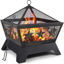 Outdoor Wood Burning 24&quot; Fire Pit Firebowl Fireplace Poker Spark Screen - $116.94