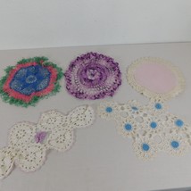5 Hand Crochet Doilies Purple Blue Multicolor 9-10&quot; Rounds Diamonds Various FLAW - £11.60 GBP