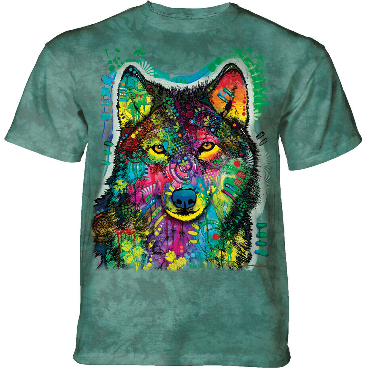 Russo Gentle Wolf Unisex Adult T-Shirt Green by The Mountain 100% Cotton - $27.00
