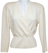 ST. JOHN BASICS Sweater Knit Top Pullover Ivory V-Neck Long Sleeve Sz S - £92.89 GBP