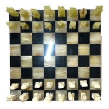 Vintage Mexican Aztec Stone Onyx &amp; Green Marble Chess Set Hand Carved - $93.10