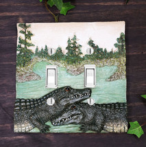 Pack of 2 Wildlife Bayou Swamp Alligator Double Toggle Switch Wall Outlet Plate - £23.14 GBP