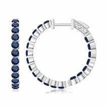 Natural Blue Sapphire Hoops Earrings for Women in 14K Gold (Grade-AA , 2.1MM) - £1,244.14 GBP