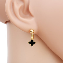 Petite Gold Tone Clover Earrings With Jet Black Faux Onyx Inlay - $21.99
