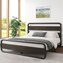 King Heavy Duty Round Metal Frame Platform Bed with Black Wood Panel Headboard - $11,469.48 MXN