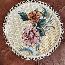 Vintage Doily Floral Round 7.5 Inch Red Blue Ivory Orange - £10.43 GBP