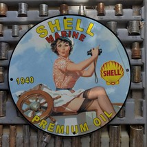 Vintage 1940 Shell Marine Premium Oil Porcelain Gas & Oil Metal Sign - $125.00