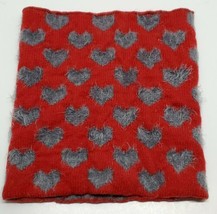 Claires Gray &amp; Red Heart Fuzzy Faux Fur Tube Type Neck Warmer Winter Scarf girls - £19.32 GBP