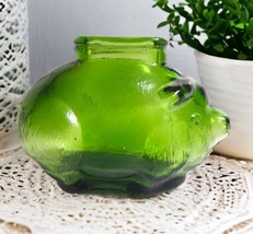 Vintage Forest Green Textured Glass Small Pig Piggy Bank Coin Still 4&quot; L... - $17.82