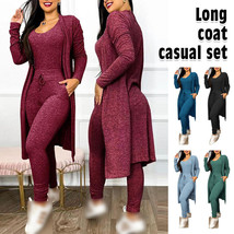 2Pcs Womens Outfit U-Neck Sleeveless Skinny Jumpsuit&amp;Long Sleeve Coat Ca... - £25.03 GBP