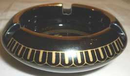 BEAUTIFUL ADIS GREECE BLACK PORCELAIN 24K GOLD TRIM ASHTRAY DEPICTS ANCIENT - £23.53 GBP