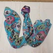 Halloween Day of the Dead Sugar Skulls Scarf Teal 11&quot; x 60&quot; NWT - $12.59