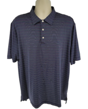 Peter Millar Summer Comfort Golf Polo Shirt Men&#39;s XL Blue Striped Club Logo - £19.04 GBP