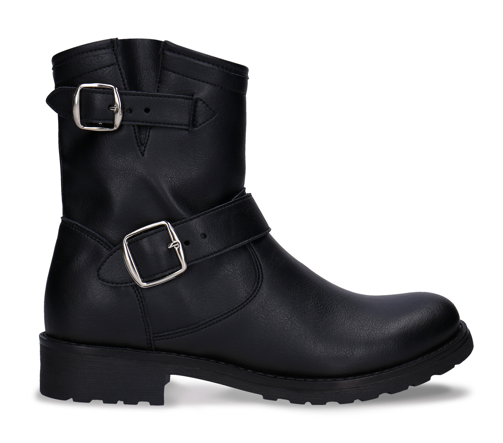 Bottines femme cuir végan noir motard avec lanières boucle et fermeture ... - $143.28