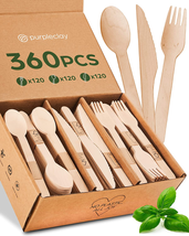 Wooden Compostable Utensils Set - 360 Pieces (120 Forks 120 Spoons 120 K... - £26.72 GBP