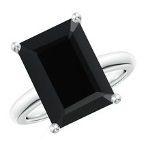 5Ct Emerald cut Black Spinel 14K White Gold Plated anniversary Ring for Woman - £51.67 GBP