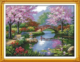 PDF Cross Stitch Pattern Japanese Beautiful Garden Scenery Cherry Blosso... - $4.50