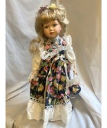 Vintage 17” Porcelain Doll Long Floral Dress with Stand - £11.22 GBP