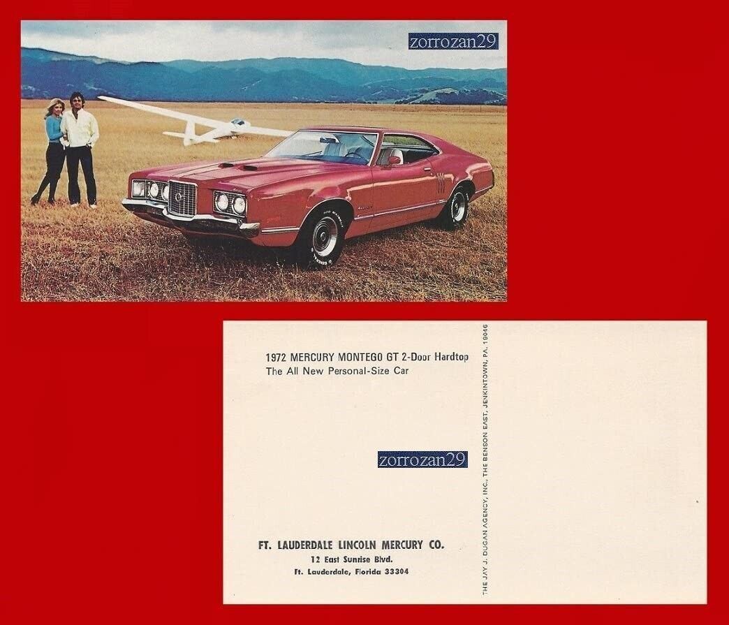1972 MERCURY MONTEGO GT 2 porte HARDTOP VINTAGE COLOR CARTOLINA - USA -... - $7.49