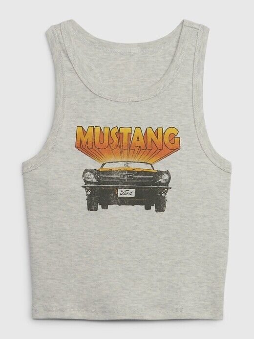 Gap Vtg Style Mustang Tee Racer Back Gray Cropped Graphic Tank Top NEW S-XL