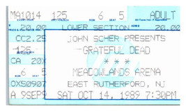 Grateful Dead Biglietto Del Concerto 14 Ottobre 1989 East Rutherford New Jersey - $49.49