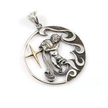 Aquarius Zodiac Sign Sterling Silver Pendants Charm with Golden Star - £125.01 GBP