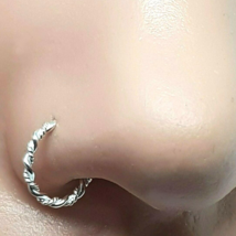 Twisted Wire Nose Ring 8mm 22g (0.6mm) Bright Sterling Silver Nose Hoop Earring - £4.83 GBP