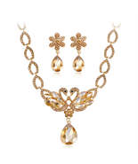 Champagne Crystal &amp; Cubic Zirconia 18K Gold-Plated Swan Pendant Necklace... - £18.21 GBP