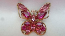Vintage Juliana Goldtone Fuchsia Pink Open Back Rhinestones Butterfly Br... - £59.95 GBP