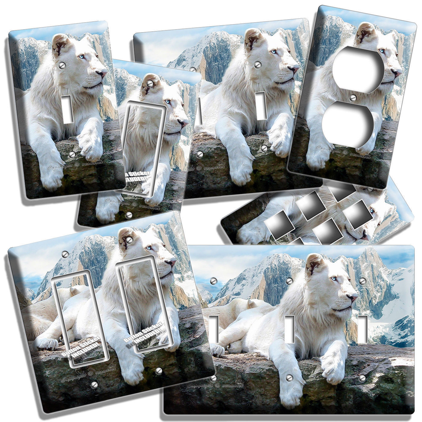 WILD SNOW WHITE MOUNTAIN ALBINO LION LIGHT SWITCH OUTLET WALL PLATES ROOM DECOR